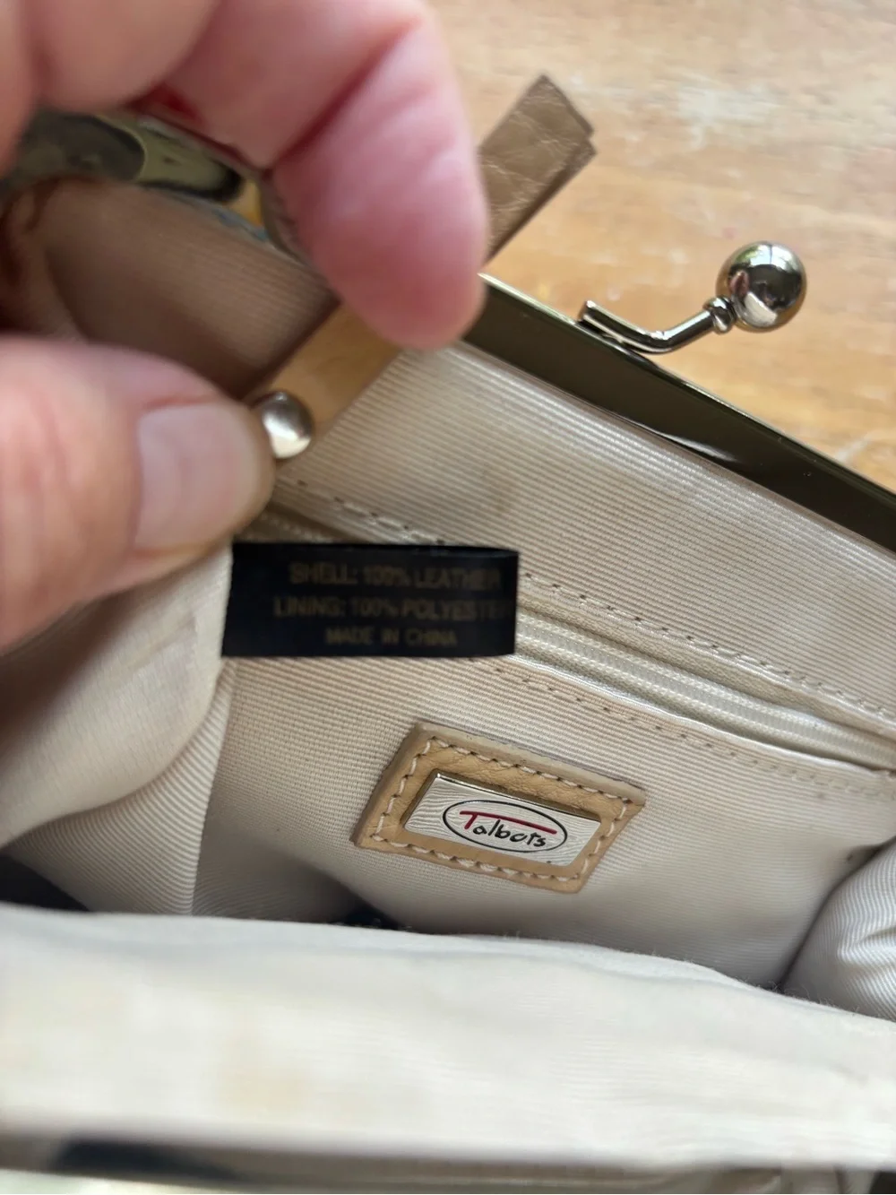 Talbots Taupe Pebble 100% Leather Wristlet Kisslock Clutch